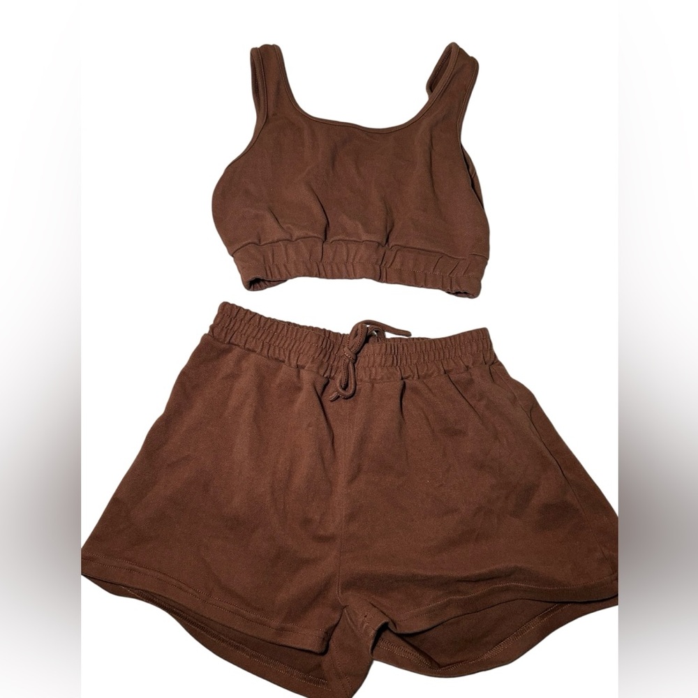 Brown Two-Piece Lounge Bra and Short Set Size Medium